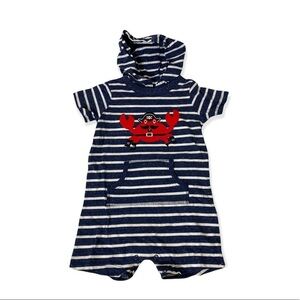 Toddler boy one piece striped hooded outfit size 18 months